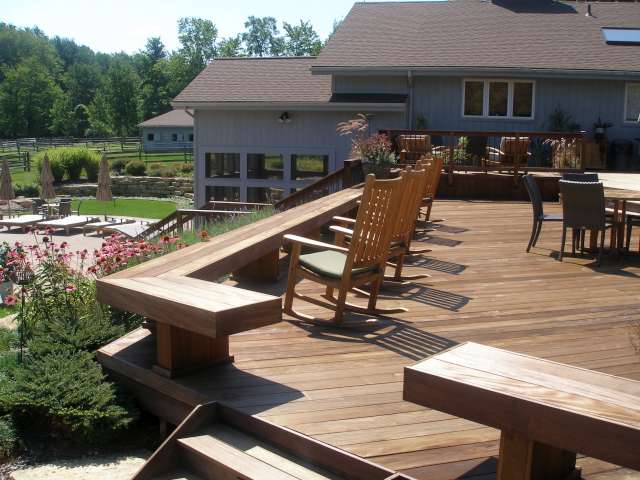 Landscape design resulted in deck overlooking hillside and patio in Solon, near Moreland Hills Ohio.